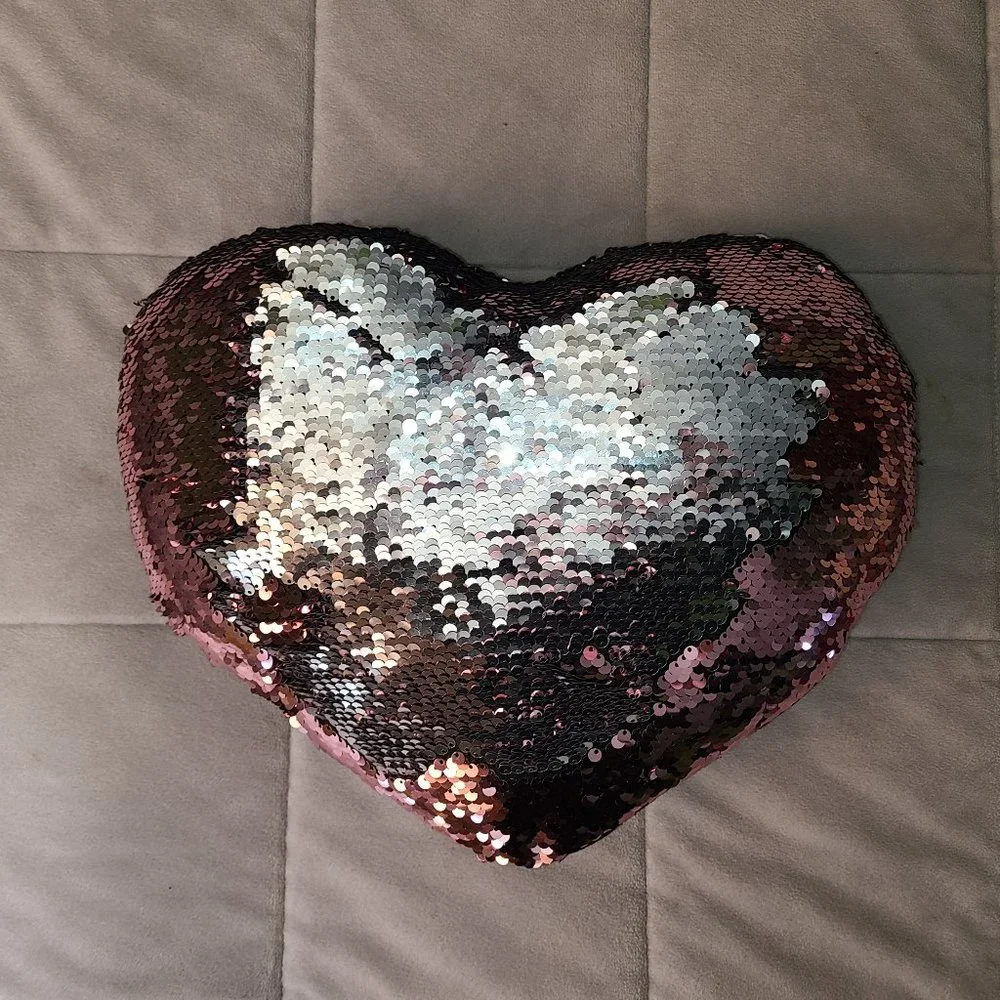 Heart Shaped Pink/Silver Sequined Pillow